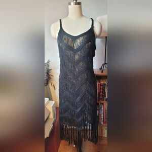 Cover Up Dress Black Fringe Boho